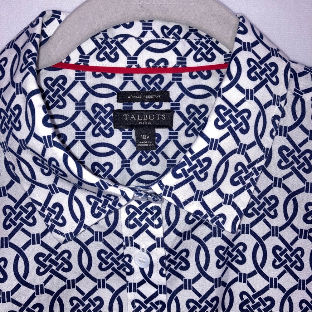 Talbots blue white wrinkle resistant shirt 10p